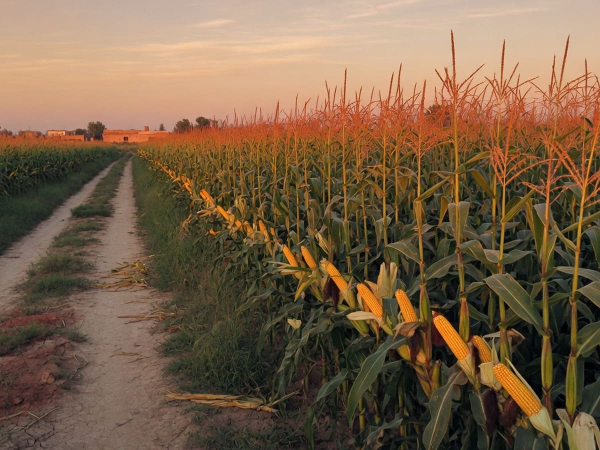 Punjab maize field with ripe yellow cobs