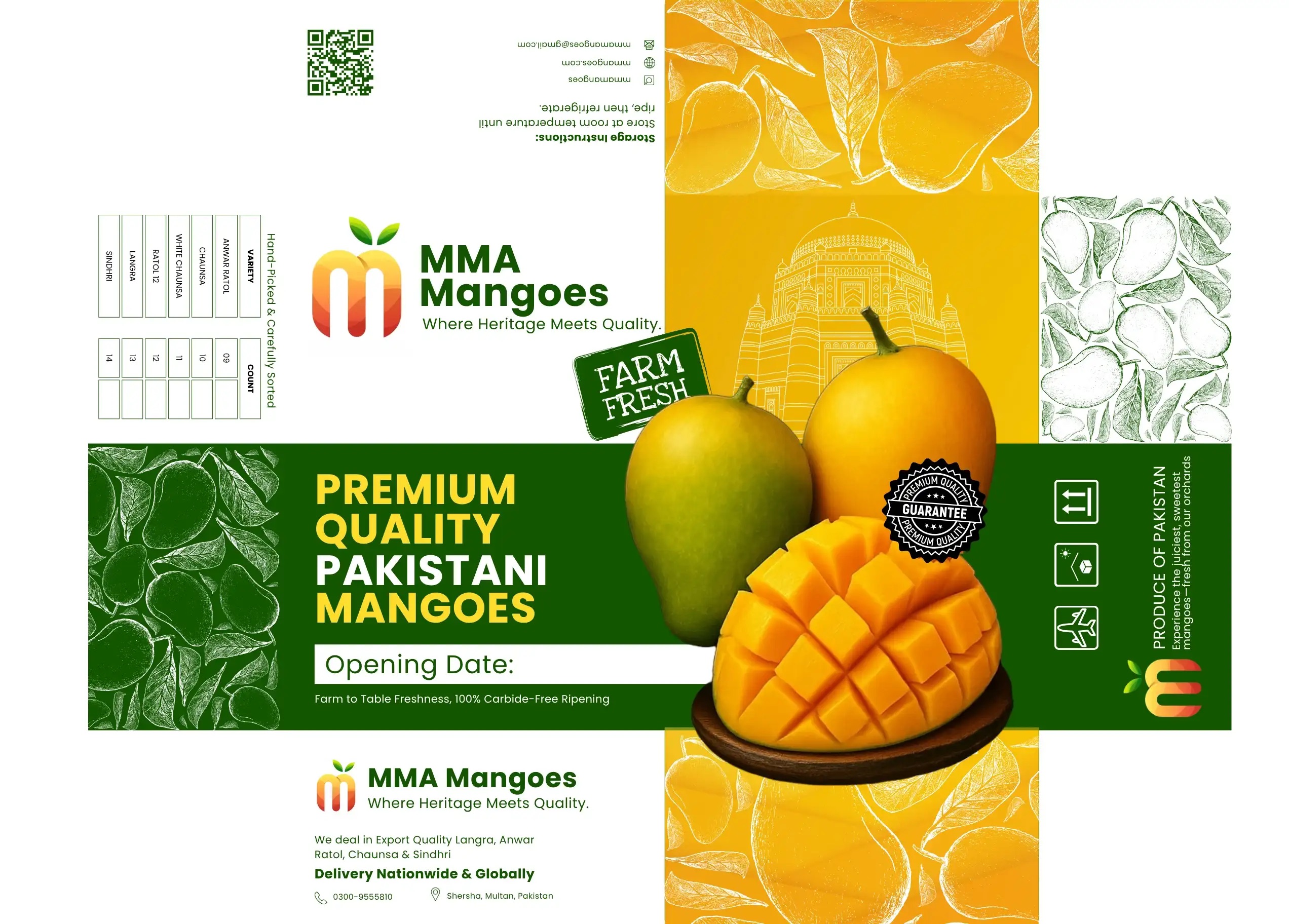 MMA Mangoes branded export packaging from Multan