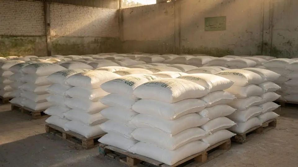 Warehouse with FFC fertilizer pallets